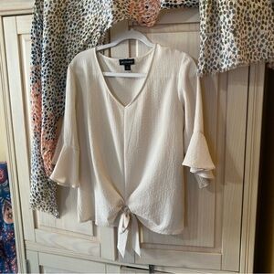 I.N. Studio Cream Tie-Front V-Neck Top